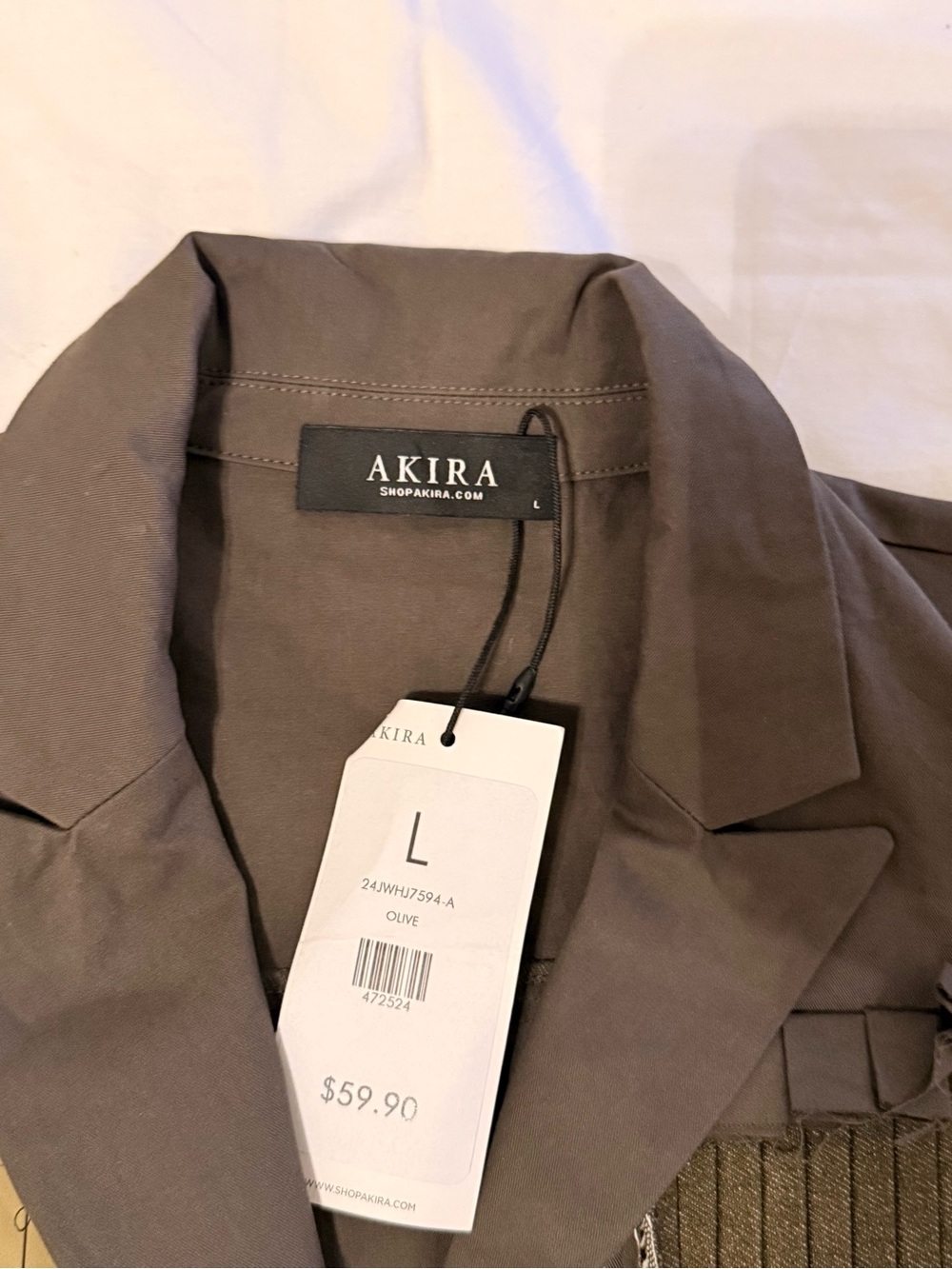 AKIRA Let Me Down Slowly Olive & Khaki Cropped Fringe Pleated Blazer - Picture 6 of 9